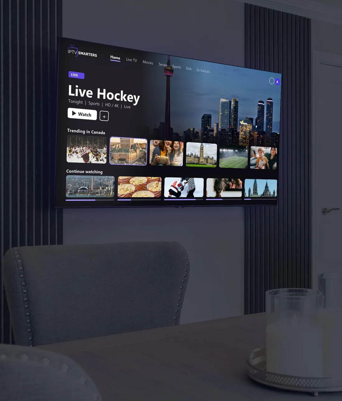 Smarters IPTV Canada app on a living room TV