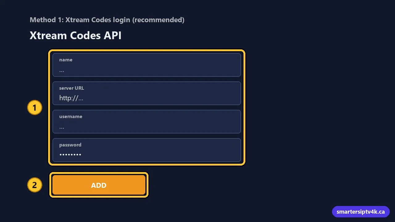 Method 1: Xtream Codes login (recommended)