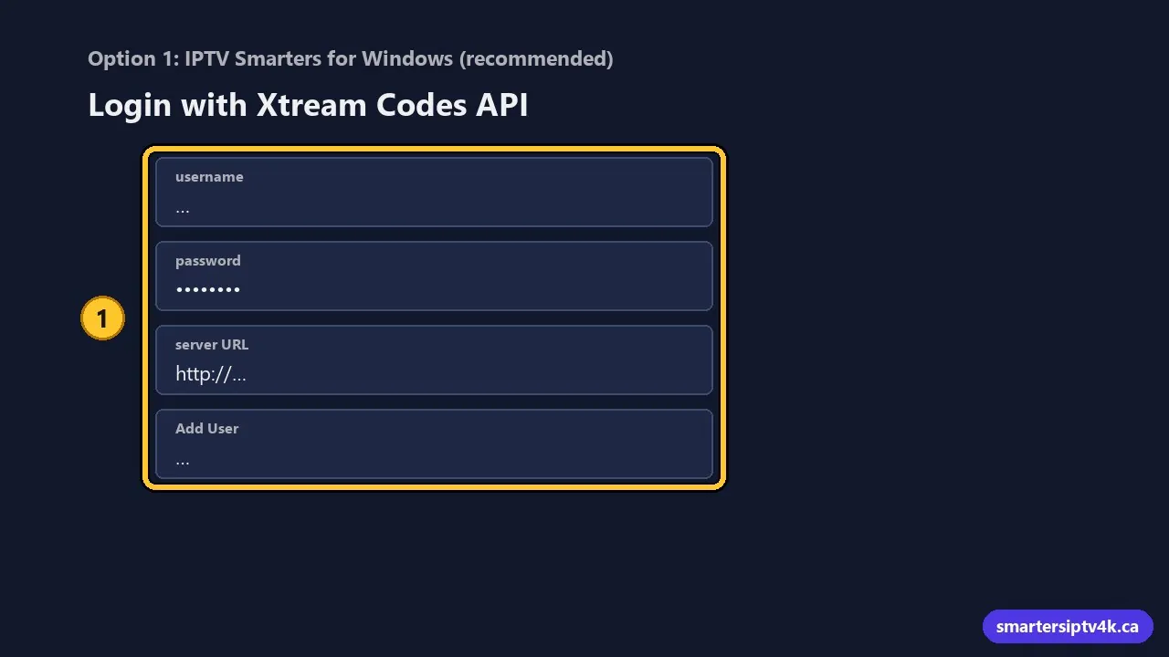Option 1: IPTV Smarters for Windows (recommended)